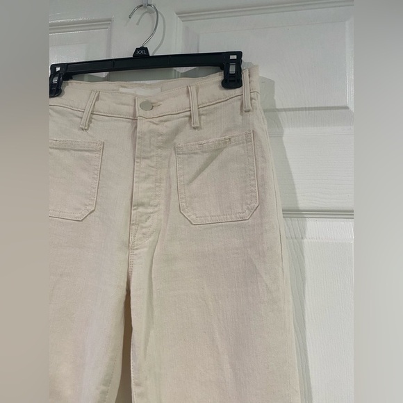 Mother The Hustler Patch Pocket Flood Jeans Cream High Rise Bootcut Size 25 - Picture 4 of 16